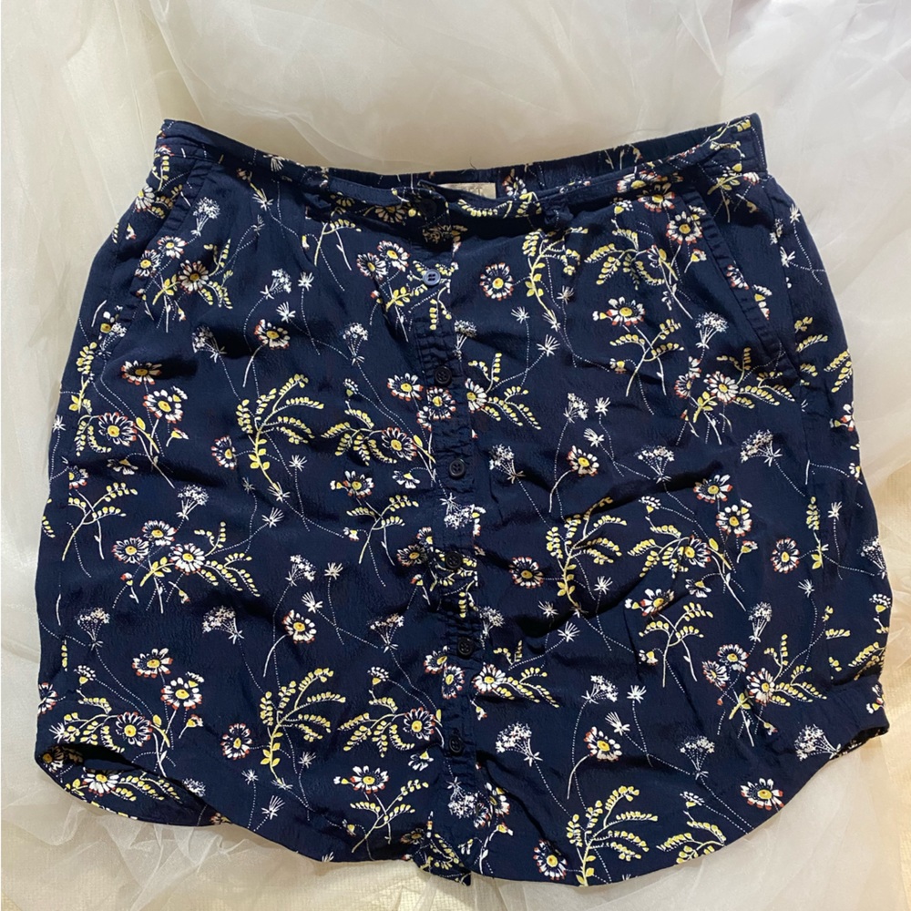 Loft Navy Blue Floral Skirt